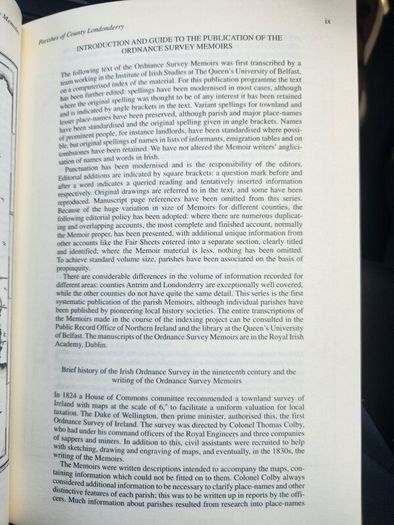 Parishes Of Of Co Derry X1v 1833-4,1836,2838. Ordinance Survey Of Memoirs Of Ireland.  First Edition Paperback In Good Condition.