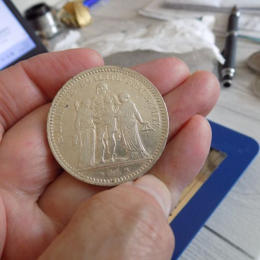 France 1873 A.5 Francs.90% Silver. Good very Fine.