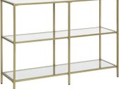 Console table, hall table, 3 levels, side table, shelves made of tempered glass, 100 x 30 x 73 cm, metal frame, modern, for hall, living room, bedroom, gold-colored