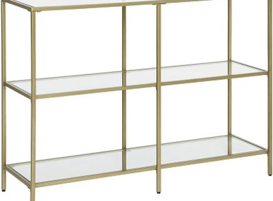 Console table, hall table, 3 levels, side table, shelves made of tempered glass, 100 x 30 x 73 cm, metal frame, modern, for hall, living room, bedroom, gold-colored
