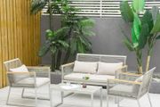 4 Piece Patio Wicker Sofa Set, Outdoor PE Rattan Conservatory Furniture with Cushions, Pillows, and Tempered Glass Table for Backyard, Garden, Grey