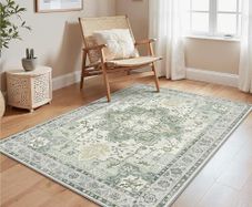 Machine Washable Rugs Living Room, 120x170cm, Vintage Rug, Boho Area Rugs, Non-Slip Carpet, Low Pile, Non-Shedding, Traditional Oriental Printed Design, Dining Room, Home Office, Bedroom