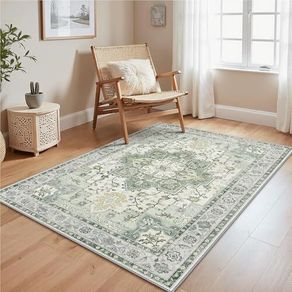 Machine Washable Rugs Living Room, 120x170cm, Vintage Rug, Boho Area Rugs, Non-Slip Carpet, Low Pile, Non-Shedding, Traditional Oriental Printed Design, Dining Room, Home Office, Bedroom