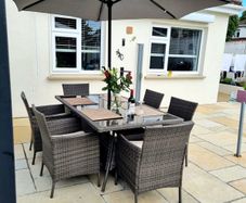 Rattan Fuji table, 8 chairs & coffee table