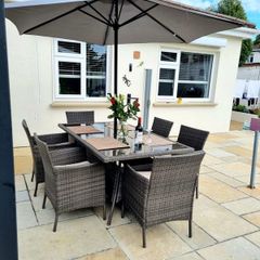 Rattan Fuji table, 8 chairs & coffee table