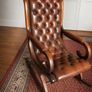 Vintage Chesterfield Leather Rocking Chair Tufted Brown Leather & Solid Wood Image 2