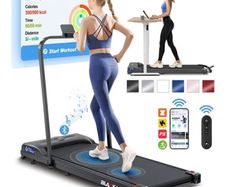 Portable Walking Pad, 3-in-1 Compact Foldable Under Desk Treadmills for Home, LED Display, Remote Control, Electric Running Machine, 120KG Loads, Max. 9 or 12km/h, for Walking Jogging