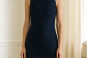 Ladies Navy Linen/Lace Dress: Size 8 (Fab for any occasion/work)