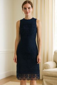 Ladies Navy Linen/Lace Dress: Size 8 (Fab for any occasion/work)