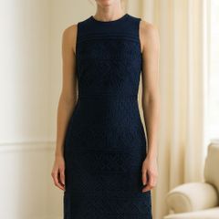 Ladies Navy Linen/Lace Dress: Size 8 (Fab for any occasion/work)