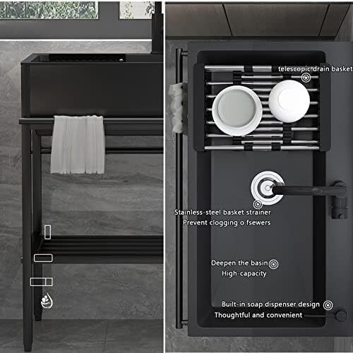 Stainless Steel Washing Sink Hand Wash Sink Commercial Kitchen with Tap for Shop Kitchen Garage Garden 80cm Black