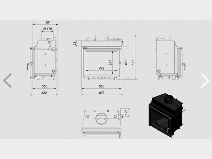 Insert Stove with big Glass Door 'Kratki'