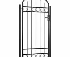 Fence Gate with Arched Top and 2 Posts 105x204 cm Black