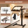 Overbed Bedside Table with Wheels, 60x40cm Split Tilting Tabletop, Height Adjustable Bedside Laptop Desk, Sofa Side Tray Table, Rolling C-Shaped Computer Stand for Bed Sofa Hospital Home, Walnut Image 3