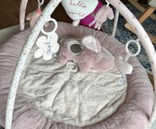 baby bouncer, playmat and toys