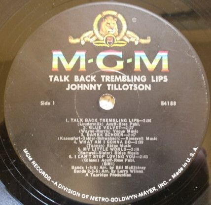 Johnny Tillotson Talk Back Trembling Lips LP