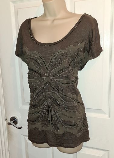 Monsoon Khaki Loose Fitting Emblished Top Size 12