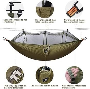 NEW SALE | Travel Bug Net Camping Hammock | 300kg Load Capacity,| 2 x Premium Carabiners,4 x Nylon Slings Included | For Outdoor Indoor Garden