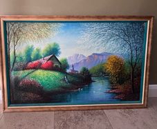 Large Vintage Peruvian Landscape Oil Painting 1993 - Ancash - Signed Angel Rodriguez - Framed