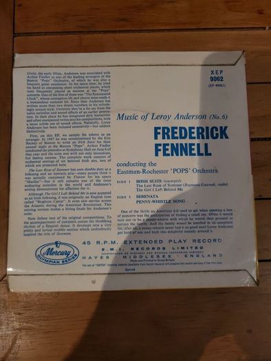 Music Of Leroy Anderson No 6 45 RPM Extended Play Mercury XEP 9062 Frederick Fennell Eastman Rochester Pops Orchestra