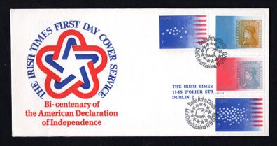 1976 Ireland Bi-Centenary of the American Declaration of Independence Commemorative Stamp Illustrated The Irish Times First Day Cover (FDC)