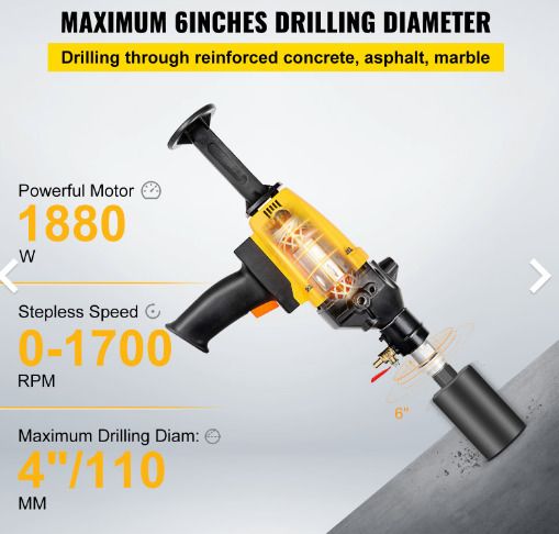 and Held Wet/dry Diamond Core Drilling Drill 240v 1880w 2 Speed 1700rpm