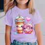 Girls' T-Shirt with Milk Tea and Doughnut Print Image 8