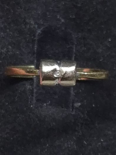 Vintage 18ct Gold Modernist Diamond Ring Two Tone Size 54.5