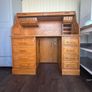 Solid Oak Roll-Top Writing Bureau Desk & Matching Captain's Chair Image 7