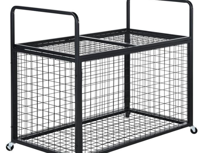 XL Rolling Sports Ball Storage Cart, Lockable Basketball Cage with Elastic Straps, Sport Equipment Holder Organizer for Indoor Outdoor, Steel Storage Rack for Garages, Playgroup, Gym and Schools
