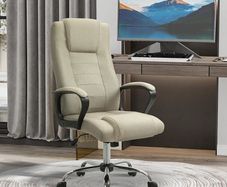 Linen-look office chair, height-adjustable, rocking function, 5 casters, Beige