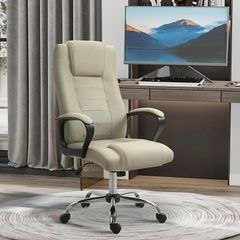 Linen-look office chair, height-adjustable, rocking function, 5 casters, Beige