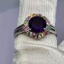 African Amethyst & Multi-Tourmaline Solitaire Ring in Rhodium Overlay Sterling Silver. Image 9