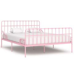 Bed Frame with Slatted Base Pink Metal 180x200 cm