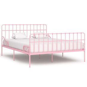 Bed Frame with Slatted Base Pink Metal 180x200 cm