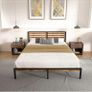King Bed Frame, Vintage Wooden Headboard, Metal Platform Base, Steel Slatted Support, No Spring Mattress Required Image 8