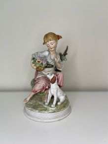 K.K. Crown China Japan Figurine - Girl with Dog