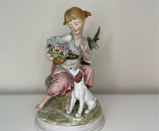 K.K. Crown China Japan Figurine - Girl with Dog