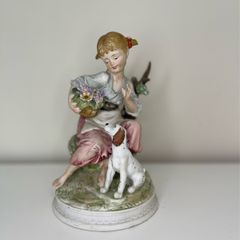 K.K. Crown China Japan Figurine - Girl with Dog