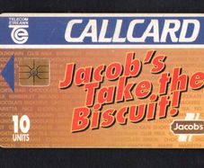 1993 Ireland 10 unit Jacob's biscuits and Club chocolate bar (Gemplus GEM1) Call Card Used. Telecom Eireann Card Number 1049