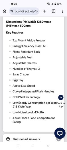 Beko fridge freezer