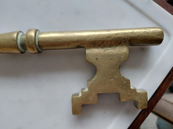 Antique solid brass ornamental key 35cm in length