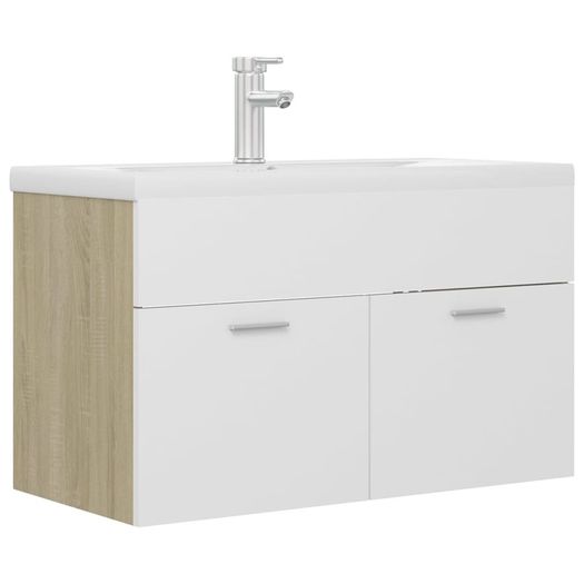 Sink Cabinet with Built-in Basin White and Sonoma Oak Chipboard