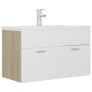 Sink Cabinet with Built-in Basin White and Sonoma Oak Chipboard Image 2