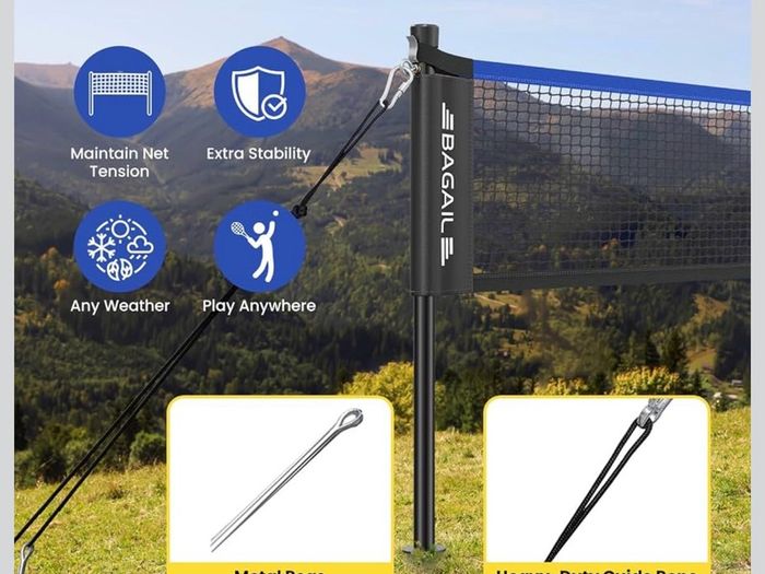 Outdoor Badminton Net Set with Anti-Sag Winch System - Official Size 6.1x1.55m, 4 Rackets, 3 Badminton Balls, Durable PE Net and Carrying Bag for Backyard, Beach and Family Games