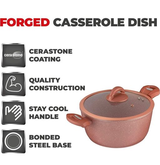 Forged Casserole Dish with Non-Stick Coating , Soft Touch Handles and Tempered Glass Lid, 24 cm (FREE POSTAGE)