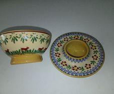 Rare ? Small red dog or pig pattern bowl and old rose eggcup