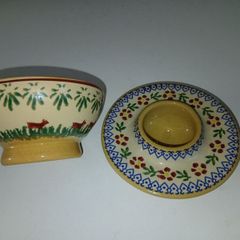 Rare ? Small red dog or pig pattern bowl and old rose eggcup
