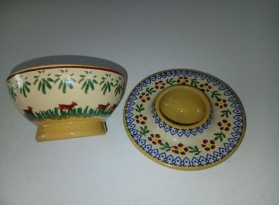 Rare ? Small red dog or pig pattern bowl and old rose eggcup