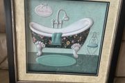 Vintage Bathroom glass covered Powder Room wall picture 16 inch x 16 Collection only